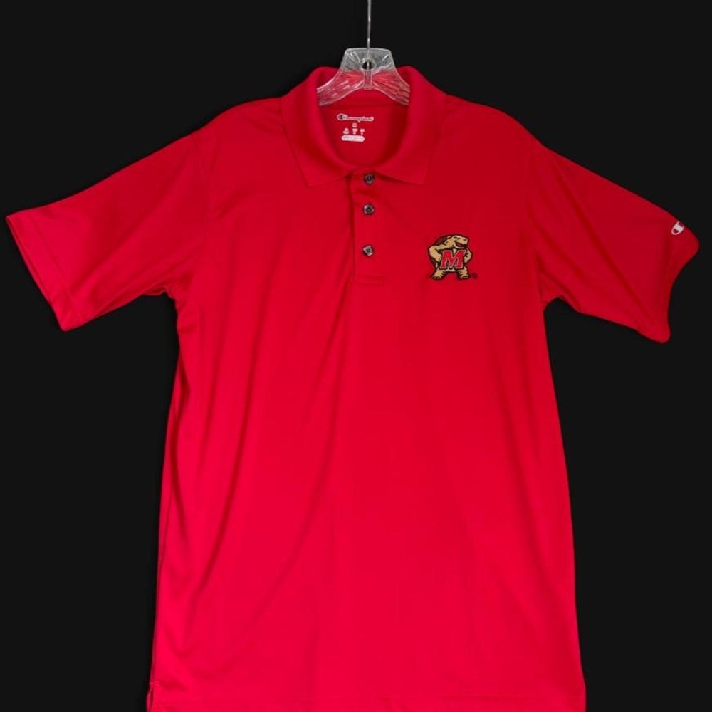 Champion University of Maryland Terrapins Polo Shirt Red Testudo Logo Men's M